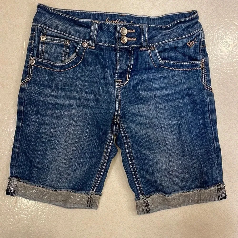 Justice cuffed glitter denim jean shorts girls size 10